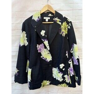 Coldwater Creek Women's 18 Black Floral Cotton Stretch Blazer Jacket